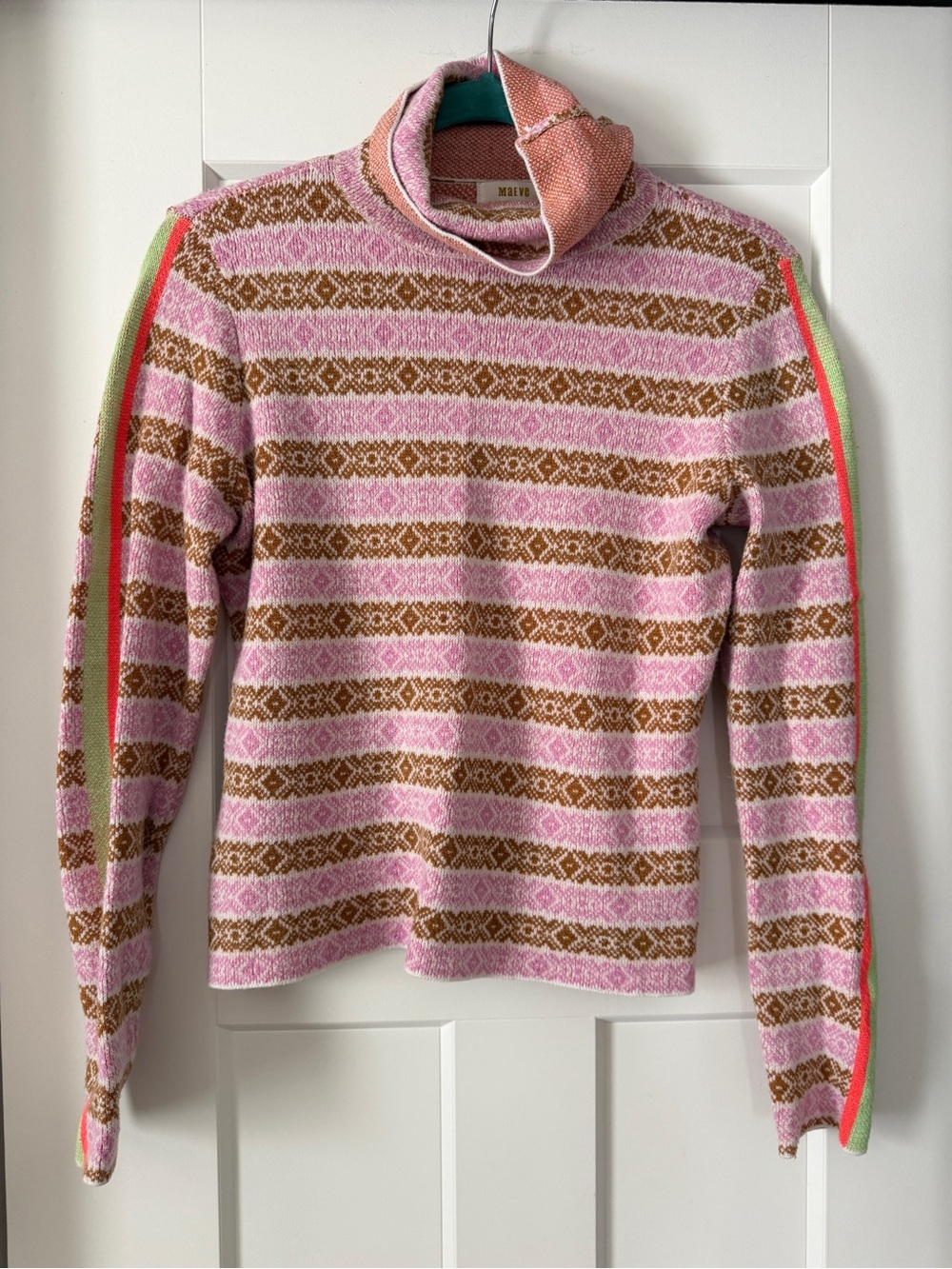 Anthropologie Maeve Pink and Brown Striped Turtleneck Sweater